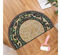 Boho Style Semicircular Door Mat,Half Round Absorbent Carpet,Front Door Entryway Rug,Easy Clean Non Slip Soft Floor Carpet for Indoor Outdoor Entrance Bathroom Dorm