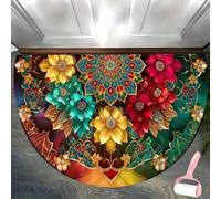 Boho Style Semicircular Door Mat,Half Round Absorbent Carpet,Front Door Entryway Rug,Easy Clean Non Slip Soft Floor Carpet for Indoor Outdoor Entrance Bathroom Dorm