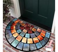 Boho Style Semicircular Door Mat,Half Round Absorbent Carpet,Front Door Entryway Rug,Easy Clean Non Slip Soft Floor Carpet for Indoor Outdoor Entrance Bathroom Dorm