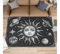 Boho Sun Rug - Grand tapis rétro pour chambre à coucher - 140 x 200 cm - Astrologie mystérieuse - Tapis rétro foncé pour chambre à coucher, lavable, antidérapant et doux pour décoration d'intérieur