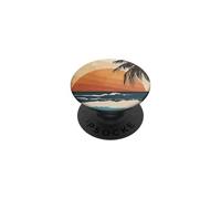 Boho Sun Sunset Tropical Palm Tree on The Beach Waves Sand PopSockets PopGrip Adhésif