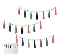 Boho Tassel Garland Guirlande de fil de pompons, 3 pièces Boho Classroom Garlands, Hangings Seasonal Party Supplies pour Christmas Photography School Bulletin Nursery Class Bibliothèque E