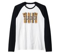 Boho Teacher Léopard Bow Brosse Éducateur Manche Raglan