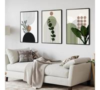 Boho toile peinture 3 pièces moderne abstrait plantes vertes feuille soleil mur photos lignes Art affiches impressions salon décor 30X40 cm x 3 sans cadre