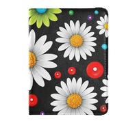Boho Trendy Daisy Floral Blanc Noir Cuir décoratif Passeport Card Holder Cover Combo Vaccin Card Holder Cover Combo Passport Wallet Ultra Slim, boho tendance marguerite floral blanc noir, 1 size
