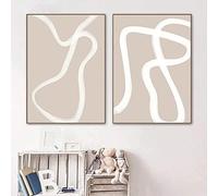Boho Trendy Poster Print Art Beige White Line Canvas Paintings Murale Abstract Prints Minimalist Decoration Living Room Home Decor Sans Cadre 50×70cm×2pcs