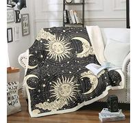 Boho Tribal Sherpa pour Enfants et Soleil,Lune,Nuage,Univers Galaxie,Ciel étoilé,couverturecercle,étoiles,Astronomie,Double,152 x 200 cm