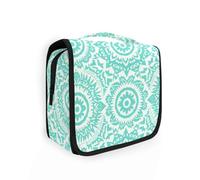 Boho Trousse de toilette de voyage étanche avec compartiments et poignée Motif fleurs Vert menthe