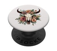 Boho Vache Taureau Crâne Fleurs Wild West Western Cowgirl Texans PopSockets PopGrip Adhésif