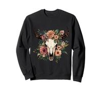 Boho Vache Taureau Crâne Fleurs Wild West Western Cowgirl Texans Sweatshirt
