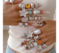 BOHO Vintage Élégant Style Bohème Vacances d'Été Aléatoire 20/19/12/7/6 pièces Mode Quotidienne Métal Multi- Bling Bling Brillant Coloré Pierre Œil de Chat Pierre Précieuse Strass Géométrique Asymétri