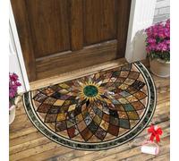 Boho Vintage Half Round Door Mat,Semicircular Absorbent Non Slip Soft Floor Carpet,Indoor Outdoor Semi Circle Entrance Rug for Kitchen Patio Front Door Mat Decor