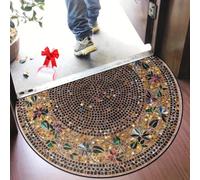 Boho Vintage Half Round Door Mat,Semicircular Absorbent Non Slip Soft Floor Carpet,Indoor Outdoor Semi Circle Entrance Rug for Kitchen Patio Front Door Mat Decor