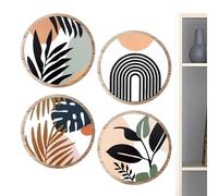 Boho Wall Art Decor, Boho Art Wall Decor | 4x art mural bohème en bois - Décoration géométrique moderne ronde pour la maison pour le salon des jardins de ferme