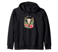 Boho Western Bull Skull Floral Cactus Watercolor Sweat à Capuche