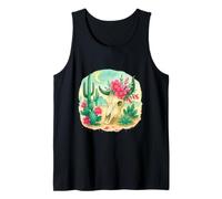 Boho Western Floral Cow Skull Desert Cactus Watercolor Débardeur