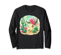 Boho Western Floral Cow Skull Desert Cactus Watercolor Manche Longue