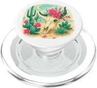 Boho Western Floral Cow Skull Desert Cactus Watercolor PopSockets PopGrip pour MagSafe