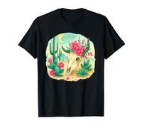 Boho Western Floral Cow Skull Desert Cactus Watercolor T-Shirt