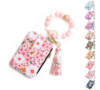 Boho Wristlet Wallet with Key Ring, Boho Beaded Wallet, Tassel Decorated Keychain with Flower Pattern Wallets (1PCS*I)
