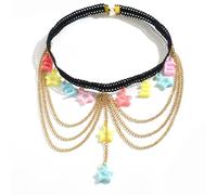 Bohomia Chaîne de cuisse colorée en acrylique avec étoiles et pantalon - Jolie chaîne de corps punk pour l'été, la plage, le bikini - Pour femme et fille - Accessoires de bijoux pour fête et festival