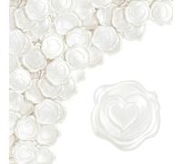 Bohoray 50 Pièces Sceau de Cire Autocollants Blanc Nacré, Cachet de Cire Autocollant, Cœur Autocollants Vintage, Cire a Cacheter Auto-Adhésifs pour Mariage, Enveloppes, Emballages Cadeaux Bricolage