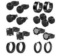 Bohoray 8 Paires Acier Inoxydable Boucle d'oreille Hommes, Noir Boucles d'oreilles pour Homme Femme, Anneaux Ronde Boucle Hommes Pour Femme, Homme, Fille, Garçon