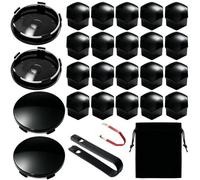 Bohoray Lot de 28 Cache Ecrou 21mm Set pour Voitures (Noirs) | Universel 20 x Cache Boulon 21 mm, 4 Cache Ecrou 60 mm, 2 x Extracteur de Boulon et Sac de Rangement