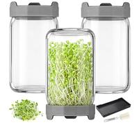 Bohoray Lot de 3 pots de germination de 900 ml à large ouverture pour microverdure, kit de culture pour germination du jardin, comprend un plateau d'égouttement et une brosse de nettoyage