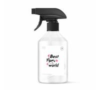 BOHORIA Spray d'ambiance 500 ml - Cadeau avec inscription « Die Welt ist schön, weil du mit drauf bist. Happy Birthday ! » - Spray de parfum d'ambiance - Parfum de linge frais (Best Mom in the World