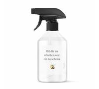 BOHORIA Spray d'ambiance 500 ml - Cadeau avec inscription « Die Welt ist schön, weil du mit drauf bist. Happy Birthday ! » - Spray de parfum d'ambiance - Parfum de linge frais (travailler avec vous