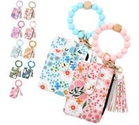 Bohos Style Beaded Tassel Keychain Wallet, Women's Bohos Beaded Wallet with Flower Pattern, Lightweight Wristlet for Women Travel and Everyday Use (2PCS-4)