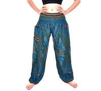 Bohotusk Pantalon sarouel bohème smocké taille élastique style hippie bohème pour enfants, Bleu sarcelle Moonshine, 13 ans