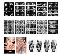 Bohrma Lot de 247 pochoirs au henné - Tatouage temporaire - Mains arabes indiennes - 14 feuilles d'autocollants - Tatouage au henné - Pour enfants et adultes - Pour femmes, filles, adolescents