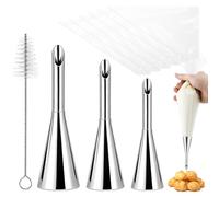 Bohrma Lot de 3 douilles à douille, en acier inoxydable, seringue à beignet, seringue à confiture, seringue à garnir, seringue à gâteau avec 3 diamètres différents avec outil de nettoyage