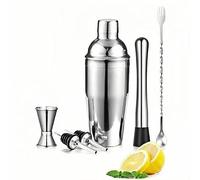 Bohrma Shaker à cocktail 750 ml Shaker à cocktail Martini Shaker avec passoire intégrée - Kit barman professionnel avec verre doseur, shaker à liqueur, shaker à liqueur, shaker de bar en acier