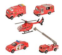BOHS 5 pièces - Mini Véhicules de Sauvetage du Service d'incendie métal Miniature - Camions de Pompiers à échelle aérienne, Hélicoptère de Sauvetage, Pompier à réservoir d'eau, Voiture de Patrouille
