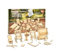 BOHS Ensemble de Meubles de Maison de Poupée 1:12 - Puzzles 3D en Bois - 28 Meubles pour 6 Chambres
