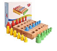 BOHS Jeu de tri Montessori en Bois, 4 Blocs et 24 cylindres, dès 3 Ans,17cm | Appariement autocorrectif; couleurs, tailles, hauteur et volume; prise en pince, motricité fine et logique spatiale