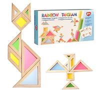 BOHS Tangram Enfant translucide, Jeu éducatif 7 pièces, Table Lumineuse | Pièces épaisses de 2,54 cm; cartes d'activités recto verso multilingues; mélange des couleurs, logique spatiale et créativité