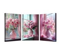 BOHUO 3 Parties Art Mural Fleuri Vintage sur Toile Élégant photos peintures sur toile Décoration murale pour le salon,Décorations d’intérieur(Rose 5)-60x80cmx3 Encadrée