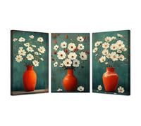 BOHUO 3 PièCes Bleu Fleurs Tableau Decoration Murale Toile Élégant Décoration murale pour salon et chambre Scintillait fleurs nature plantes(Orange 23)-60x80cmx3 Encadrée