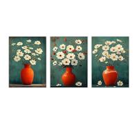BOHUO 3 PièCes Bleu Fleurs Tableau Decoration Murale Toile Élégant Décoration murale pour salon et chambre Scintillait fleurs nature plantes(Orange 23)-30x40cmx3 Sans cadre