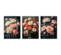 BOHUO 3 PièCes Bleu Fleurs Tableau Decoration Murale Toile Rétro Tableau Affiche de Océanique pour Salle de Bain Chambre Salon(Rose 1)-40x60cmx3 Sans cadre