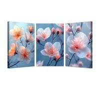 BOHUO 3 PièCes Bleu Fleurs Tableau Decoration Murale Toile Zen Décoration de Chambre Salle De Bain Bureau Maison Décorations(Rose 56)-60x80cmx3 Encadrée