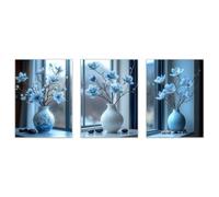 BOHUO 3 PièCes Bleu Fleurs Tableau Decoration Murale Toile Zen Tableau Affiche de Océanique pour Salle de Bain Chambre Salon(Bleu 1)-30x50cmx3 Sans cadre