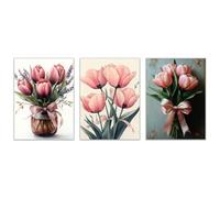 BOHUO 3 PièCes Tableau Decoration Murale Salon Moderne Impression sur Toile Abstrait Tableau Peinture Murale Fleurie pour Chambre Salon(Rose 10)-40x60cmx3 Sans cadre
