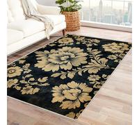 BOHUO 3D Tapis bohème Vintage Salon Fleur Tapis Descente de Lit Lavable Rectangulaire Décoration pour Paillassons Entrée, Chambre d'enfant(Noir 35)-90x120cm