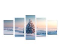 BOHUO 5 Pcs Deco Toile Paysage d'Hiver Neigeux Minimaliste Tableaux Decoration Murale Moderne - Salon Salle Panorama(Rose 33)-100x200cm Sans cadre