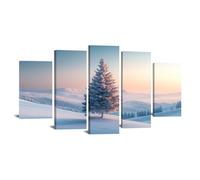 BOHUO 5 Pcs Deco Toile Paysage d'Hiver Neigeux Minimaliste Tableaux Decoration Murale Moderne - Salon Salle Panorama(Rose 33)-80x150cm Encadrée